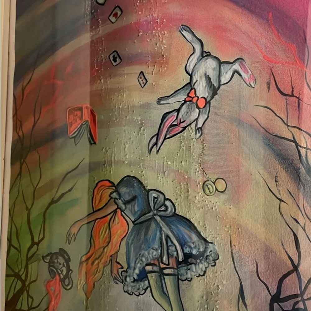 Surreal Alice-Inspired Wall Art Print in Blue and Pink